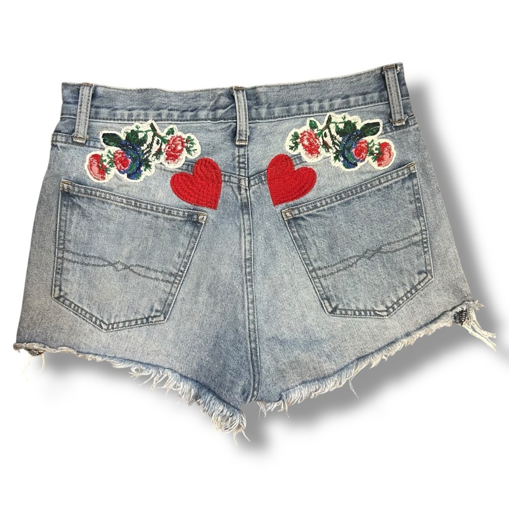 Lucky Brand Blue Jean Shorts with Hearts & Floral Embroidery